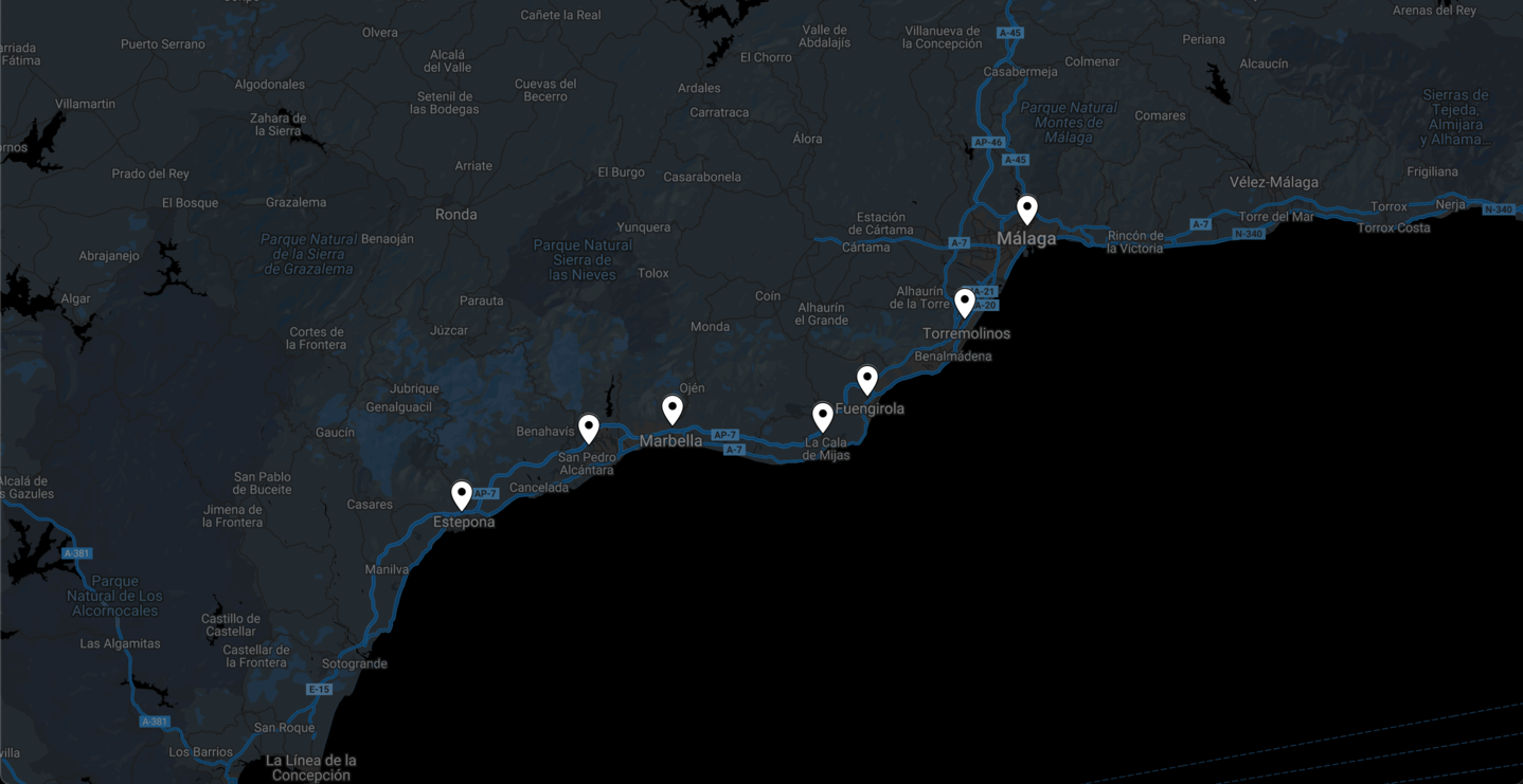 mapa instalacion de tpv en malaga fuengirola marbella estepona